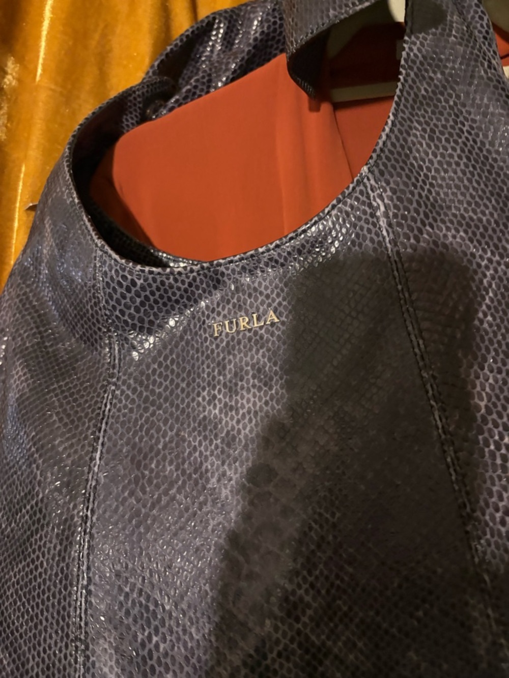 Furla gray embossed Italian leather Knotted-Handle snake print Shoulder Bag NWT - Picture 8 of 9